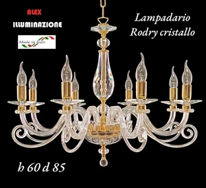 LAMPADARIO CRISTALLO 8 LUCI RODRY ORO SOSPENSIONE ARTIGIANALE ITALIANO - Foto 1 di 11