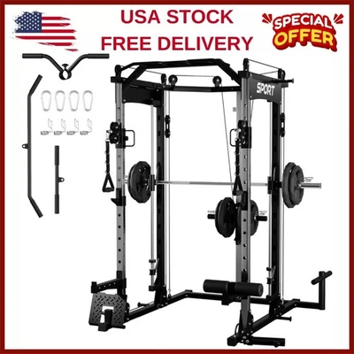 ⏭Smith Machine 2200 磅容量多功能蹲架带 LAT-Pull Down  — 第 1/4 张图片