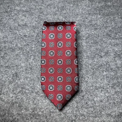 JZ Richards Boulder Red Gray Geometric Woven 100% Silk Tie Made In USA - Image 1 of 4