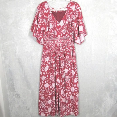 Wayward Fancies eShakti Floral Maxi Dress Large Red White Kimono Sleeve - Image 1 of 4