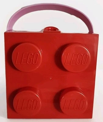 Lego Storage Brick Storage Cube 4 Stud Case Container Red With Pink Handle (T133 - Image 1 of 4
