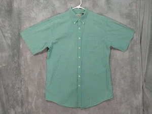 LL Bean Shirt Mens XLT Green Striped Seersucker Button Down Short Sleeve Cotton - Picture 1 of 6