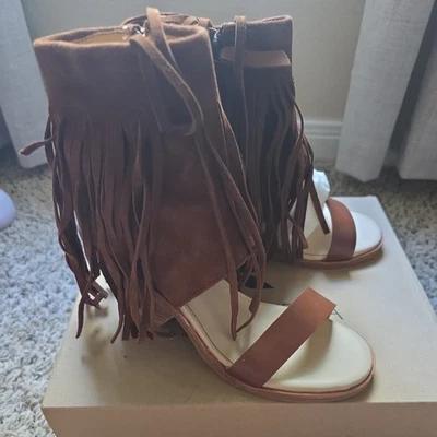KOOLABURRA Piaz II Chestnut Suede Fringe Heel Sandals/Ankle Boot Zip Sz 7 ~Excel - Image 1 of 4