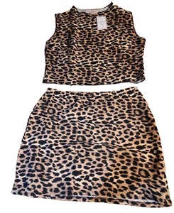 GLG Good Luck Gem Juniors XL Leopard Print 2-Piece Crop Top & Mini Skirt Set - Picture 1 of 11