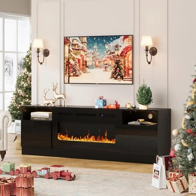70" Electric Fireplace TV Cabinet for TVs up to 80” with LED Lighting & Storage - Image 1 of 4