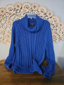 Lands End Damen großer königsblauer Drifter Zopfmuster Pullover schwere Baumwolle kuschelig - Bild 1 von 3