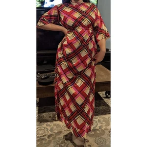 VTG plaid retro maxi dress red pink white hippy vintage 60's 70's flower power - Picture 1 of 12