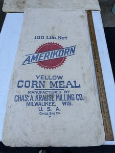 Vintage Canvas Baumwolle Amerikorn 100 Pfund Futterbeutel Sack Maismehl 40 x 19 - Bild 1 von 5