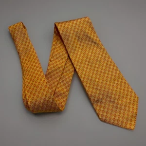 HERMES TIE 758969 T Maillon & Check on Orange Jacquard Silk Necktie - Picture 1 of 8