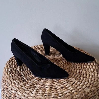 Zapatos de salón Stuart Weitzman para mujer formales/vestido de gamuza negros 3" tacones cuadrados 5,5 Foto 1 de 4