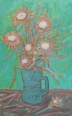 Vintage expressionistisches Ölgemälde Stillleben Blumen - Bild 1 von 4