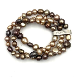 Pulsera Honora De Colección Dorado Marrón Gris Color Agua Dulce Perla Elastizada QVC #32 - Imagen 1 de 7