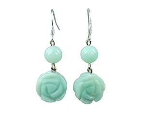 Chic Earrings IN Amazonite Ball Shape And Flower 925er Silver Hook - Picture 1 of 1