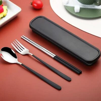 3er-Set tragbares Geschirr Besteck Reisegeschirr Gabel Löffel Box Z2N4 R4X1 B4F1 - Bild 1 von 4