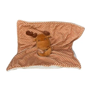 Carters Just One You Moose Lovey Security Blanket Brown White Stripes 13" x 13" - Picture 1 of 4