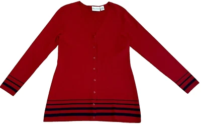 Madison Studio Womens Cardigan Sweater Size M Red Black Trim Long Sleeve - Image 1 of 4