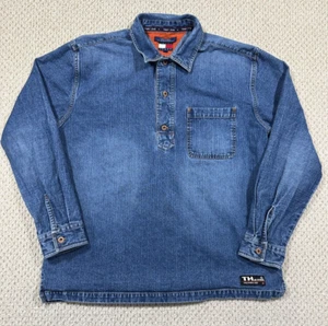 Vintage Tommy Hilfiger Popover Thick Denim Shirt Mens L Half Placket TH Jeans 85 - Picture 1 of 13