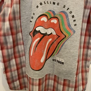 Men’s Custom Rolling Stones Pearl Snap Plaid Western Shirt Sz M - Picture 1 of 8