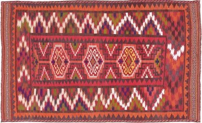 Afghan Kelim Soumakh Ghalmuri Teppich 150x250 Handgewebt Rot Geometrisch - Bild 1 von 4
