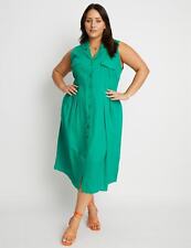 BeMe - Plus Size - Womens Midi Dress - Green - Summer Casual Linen Shirt Fashion
