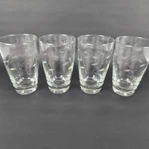 Set Of 4 Vintage Libbey Windswept Leaf Etched Glass Tumblers 14 OZ Highball Cock - Picture 1 of 6