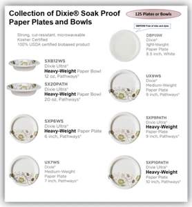 Vajilla de papel desechable a prueba de remojo Dixie®, certificada por USDA y Kosher - Imagen 1 de 13