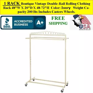 1 RACK Boutique Ivory Double-Rail Rolling Clothing Rack Capacity 200 lbs - Picture 1 of 2