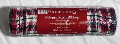 Hobby Lobby Christmas New Mesh Ribbon 10" X 18ft Black Red Plaid - Image 1 of 3