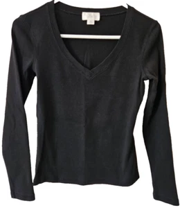 Camisa Top Ann Taylor LOFT Mujer Talla XS Negra 100% Algodón Manga Larga Cuello en V - Imagen 1 de 7