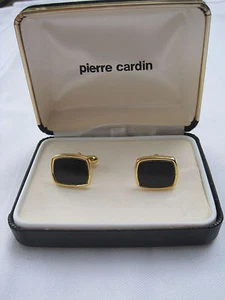 Pierre Cardin Rectangular Gold-Tone Cufflinks w/ Onyx Centers, New Old Stock - Picture 1 of 9