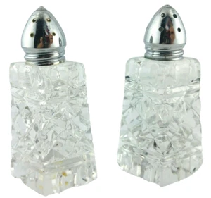 Vintage Triangle Hand Cut Crystal Salt and Pepper Shakers - Chrome Top, Elegant - Picture 1 of 5