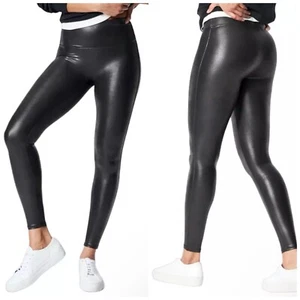 Leggings Spanx M nuovi senza etichette modellanti ecopelle pantaloni dimagranti look liquido pull on - Foto 1 di 8