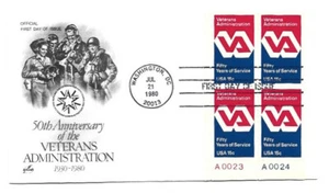 1825 Veterans Administration,  ArtCraft, plate block, FDC - Picture 1 of 1