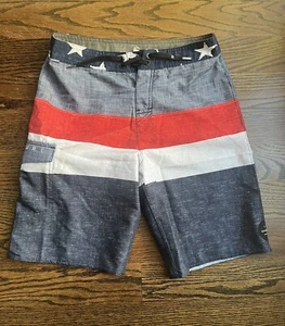 Rip Curl Board Shorts Mens 29 White Blue Red Retro Cargo Drawstring Surf Swim - Picture 1 of 6