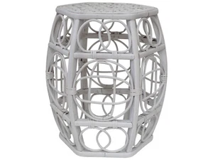 Palm Springs Rattan Bamboo Side Table White 30.5 x 30.5 x 50 H cm - Picture 1 of 2