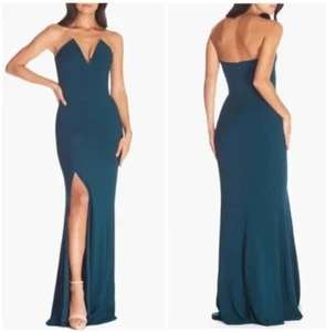 Dress the Population High Slit Strapless Fernanda Gown cocktail hunter green sz - Picture 1 of 10