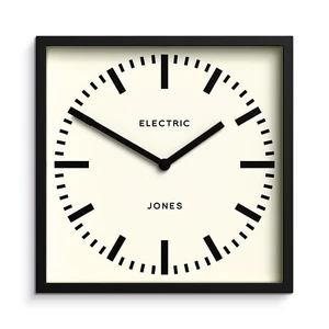 Jones Wall Clock  - Box Square Classic Black  - Retro Style - Railway Style Dial - Picture 1 of 7