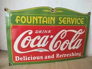 Drink Coca Cola Fountain Service Porcelain Enamel Sign  27 x 18 Inches - Picture 1 of 5