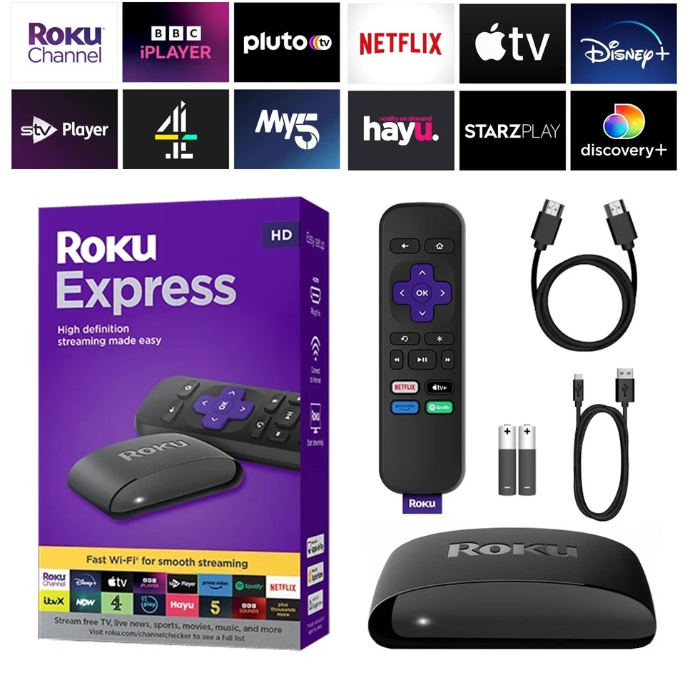 Roku Express HD Streaming Device with High-Speed HDMI Cable and Power Lead
