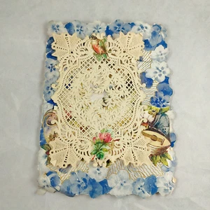 Vintage Love/Valentine Card 1930's 3D Paper Lace Poetry Flowers Birds - Picture 1 of 5