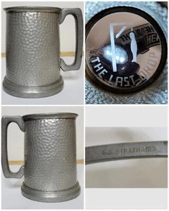 SELTEN Vintage SS STRATHAIRD Souvenir Tankard DER LETZTE TROPFEN Glas & Zinn Henker - Bild 1 von 10