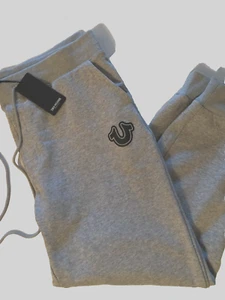 True Religion NWT Men XXL Gray Sweatpant Pockets Logo Fleece lined Jogger ankle - Picture 1 of 5