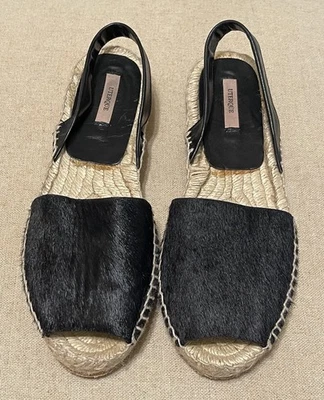 Sandalia Alpargata UTERQUE Slingback Peep Toe Piel Negra Hecha en España 37 Foto 1 de 4