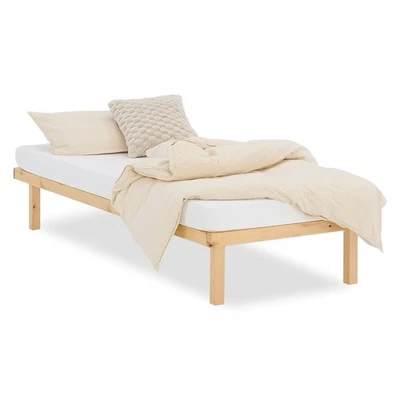 B-Ware Bettgestell 90x200 cm Holzbett Unbehandelt Einzelbett Massivholz Bett ohn - Bild 1 von 4