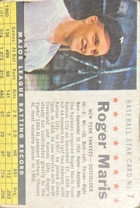 Cereal postal 1961 #7b Roger Maris Foto 1 de 1