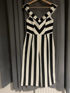 Size 10 Petite River Island Striped Wide Leg Cropped Jumpsuit - Picture 1 of 3