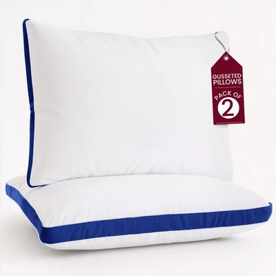 Bed Pillows Set of 2 Gusseted Neck Support Soft Pillow For Side & Back Sleepers - Image 1 of 4