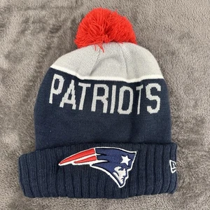 New Era New England Patriots Hat Cap Winter Beanie Pom Pom Blue Gray NFL - Picture 1 of 4