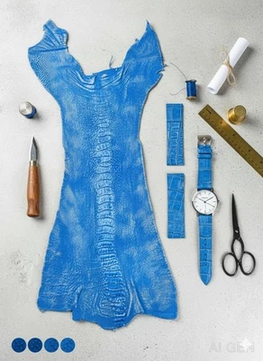 Cuero genuino de pierna de avestruz azul | Piel curtida exótica para carteras, correas de reloj Foto 1 de 4