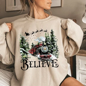 Polar Express Believe Sweatshirt Weihnachten Zug Grafik Urlaub Pullover Hoodie - Bild 1 von 7